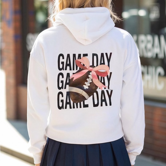 Gildan White Hoodie with Black Bow Detail - Picture 2 of 4